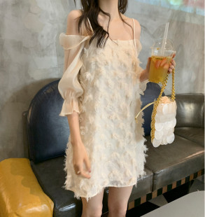 Tracystyle气质朦胧仙气感小仙女裙不会over约会羽毛连衣裙春拼接