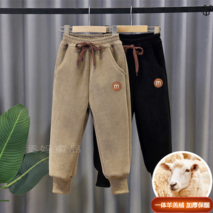 男童加绒裤子秋冬儿童棉裤冬季加厚大童男装2025新款一体绒休闲裤