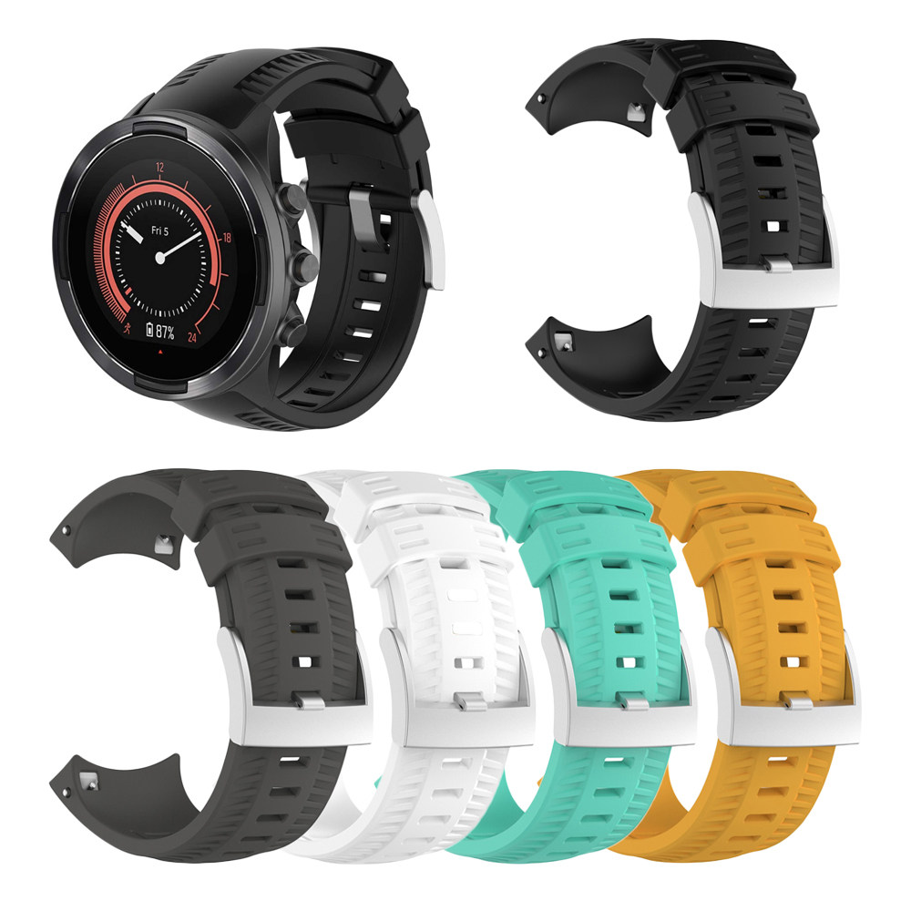 适配颂拓Suunto9斯巴达极速系列远征D5松拓7手表硅胶表带黑色银扣