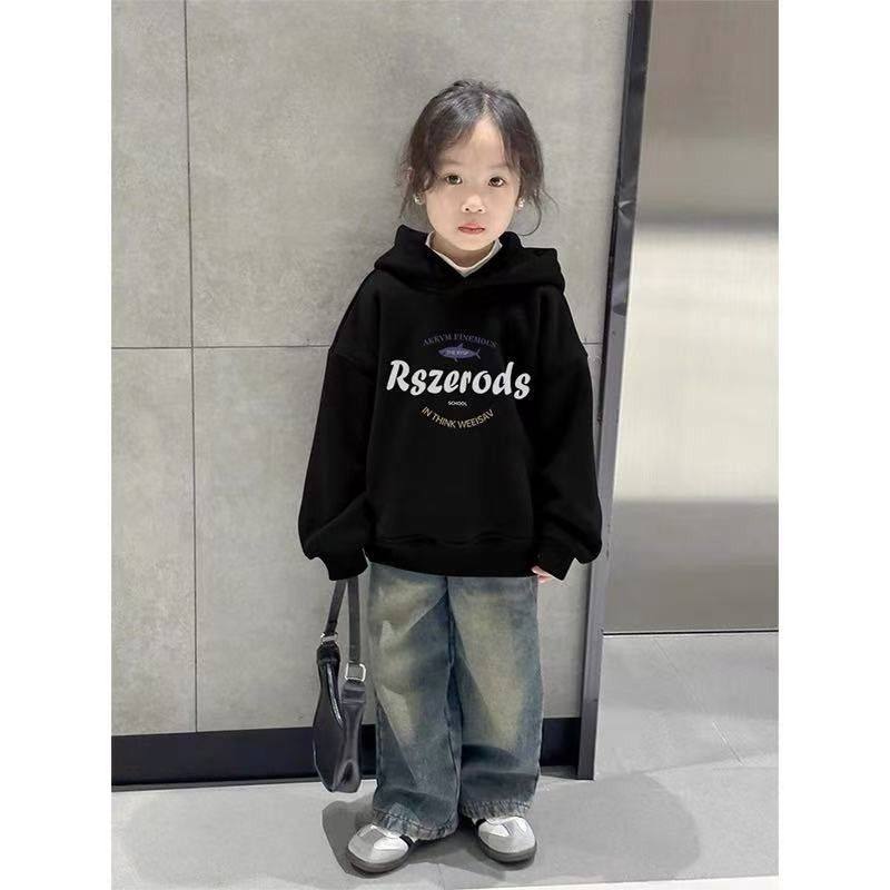 2025新年装中大童女童可爱洋气加绒潮流卫衣男童连帽上衣加厚保暖