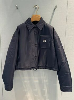 Esme高定 25秋冬新款字母徽标印花宽松蓝色短款羽绒服夹克外套