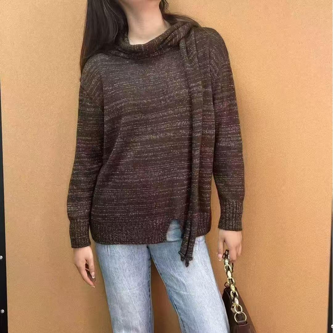 美拉德穿搭咖色长袖针织衫