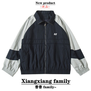 星球-自制 M刺绣情侣款撞色冲锋衣女oversize拼接立领外套兔奶