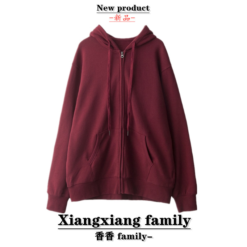 复古慵懒纯色宽松连帽卫衣女百搭