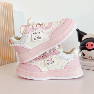 女童鞋韩系板鞋女款2025新款夏季厚底小白鞋配裙子百搭初中生板鞋