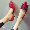 Wedding shoes women 2018 new pattern Women's Shoes Tip Rhinestone gules Middle heel Single shoes sexy High-heeled shoes Toast shoes