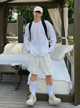 XMOB 2025夏季白色5分短裤男宽松百搭 基础款休闲短卫裤男潮流