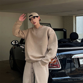 XMOB 加绒加厚宽松百搭潮流ins上衣 纯色圆领卫衣男冬款 新款 冬季