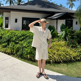 STUDIO新款 短袖 夏季 休闲衬衫 男宽松百搭潮流 高级感时髦套装 XMOB