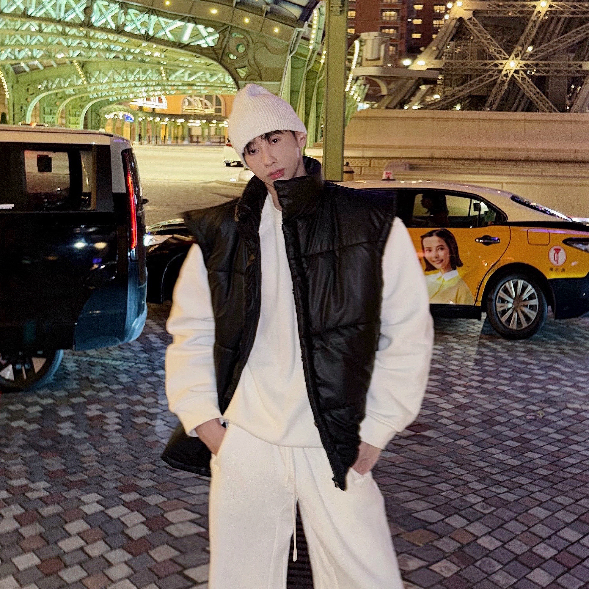 XMOB冬季廓形黑色棉服马甲外套