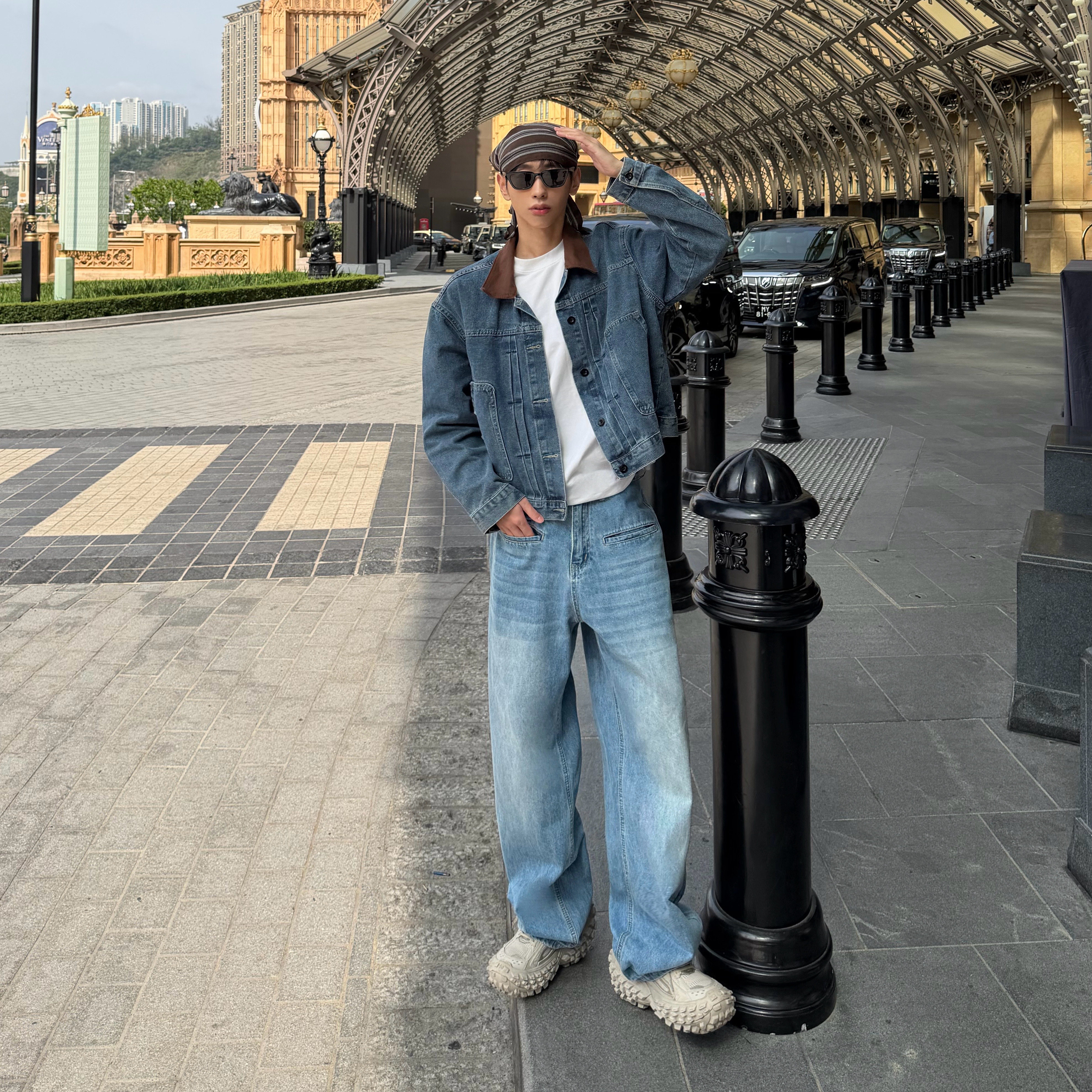 XMOB STUDIO水洗美式复古设计感阔腿牛仔裤2026新款男直筒裤潮流,男装,牛仔裤,淘宝优惠券,粉丝福利购,淘宝优惠卷