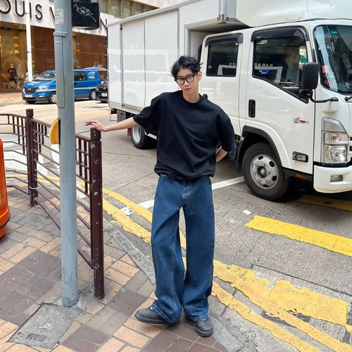 XMOBSTUDIO新款宽松直筒牛仔裤