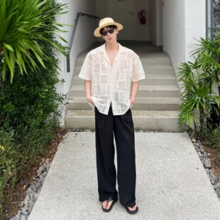 STUDIO夏季 黑色休闲直筒裤 韩版 男宽松阔腿长裤 潮流 垂感西裤 XMOB