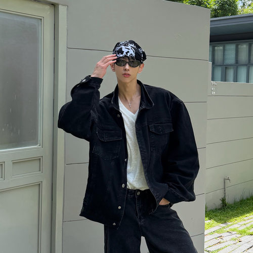 XMOBSTUDIO新款黑色牛仔外套潮
