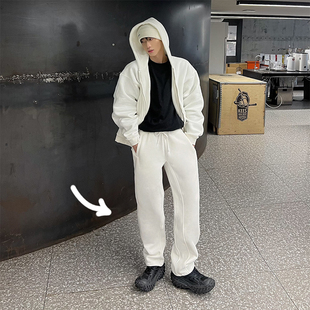 男加绒加厚休闲直筒裤 XMOB 白色卫裤 冬季 男宽松潮流 STUDIO新款