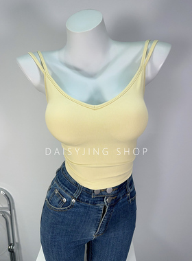DAISYJING25新款性感V领双肩带短款百搭背心上衣吊带可拆卸胸垫女