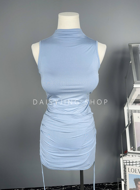 DAISYJING25新款半高领无袖背心套装裙抽绳褶皱显瘦打底包臀裙女