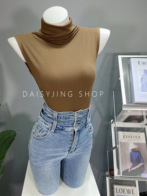 无袖高级无袖半高领螺纹