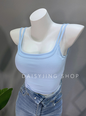 DAISYJING025新款韩版百搭可拆卸胸垫假两件短款吊带背心上衣女