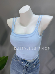 DAISYJING024新款韩版百搭可拆卸胸垫假两件短款吊带背心上衣女