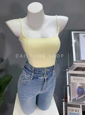 DAISYJING2025修身百搭仿鱼骨背心吊带胸垫可拆卸内搭上衣外穿女