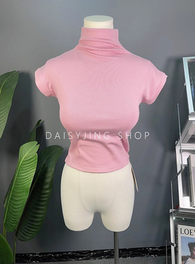 DAISYJING2025新款韩版纯欲百搭半高领显瘦加绒短袖T恤女打底上衣