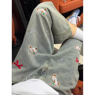 新款 男女文艺原宿时尚 简约无品牌潮流 高街七7分牛仔裤 百搭ins美式