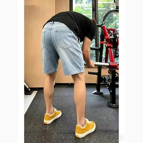 夏季美式休闲痞帅复古做旧破洞牛仔短裤男直筒宽松高街五分裤子潮