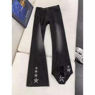cleanfit美式高街五角星刺绣牛仔裤男春夏潮牌痞帅裤子直筒微喇裤