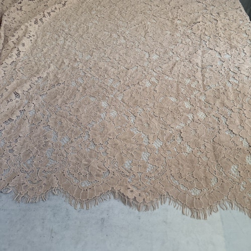 新款浅卡其色定位春夏微弹骨线绣蕾丝面料舞蹈服连衣裙旗袍布料