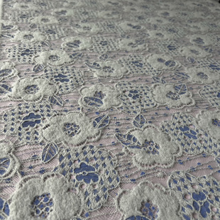 新款春秋绒感浅青色定位镂空绣花蕾丝布料旗袍连衣裙打底衫面料