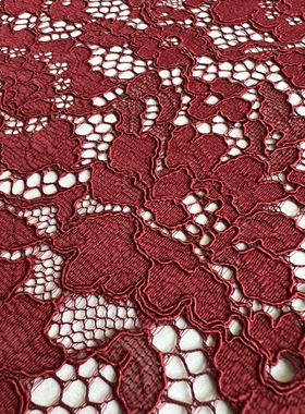 新款高档枣红色龙骨线股线微弹蕾丝面料舞蹈服连衣裙旗袍质感布料