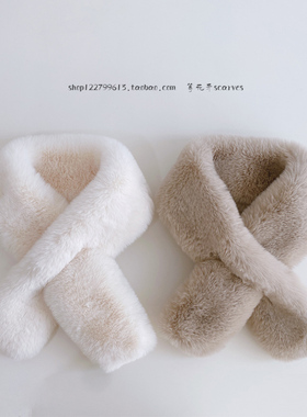 韩版冬季加厚保暖毛绒仿毛围巾 窄版百搭纯色学生围巾仿獭兔毛