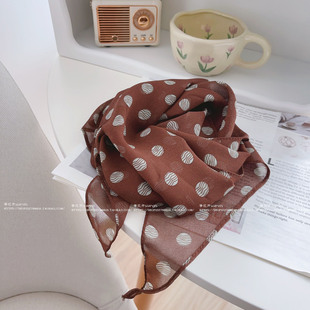 春秋冬薄款深色咖色波点碎花格子雪纺长款丝巾飘带围巾围巾领巾女