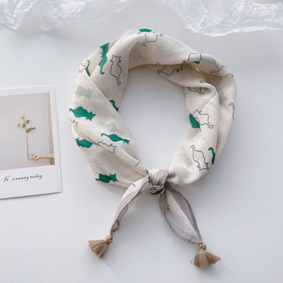 春秋软糯复古清新棉方巾护颈领巾