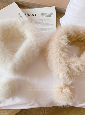 冬季仿狐狸长毛吸扣毛球保暖围巾 温柔淑女毛绒绒保暖围脖女