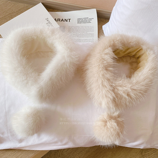 冬季仿狐狸长毛吸扣毛球保暖围巾 温柔淑女毛绒绒保暖围脖女