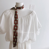 饰领带丝巾 送珍珠扣 波点小领巾女韩国装 细窄长条飘带发带发饰