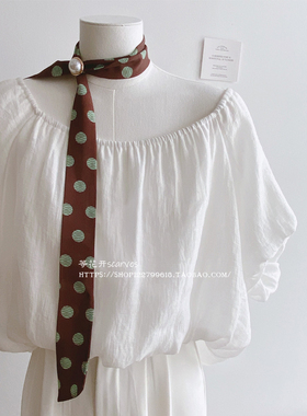 送珍珠扣 波点小领巾女韩国装饰领带丝巾 细窄长条飘带发带发饰