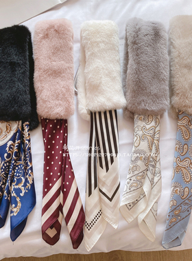 ins韩国可拆分毛绒小围巾 仿兔毛绒丝带领巾飘带围脖保暖假领装饰