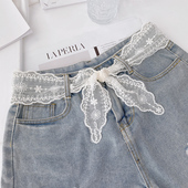 丝带收腰改小腰绳 春秋洋气搭配衫 长条蕾丝小丝巾腰带 女发带薄款