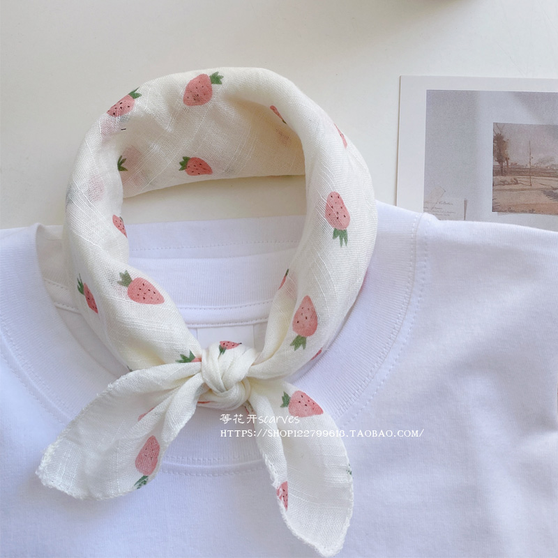 春夏薄款学院风小方巾学生卡通棉麻领巾儿童亲子围巾丝巾发带百搭