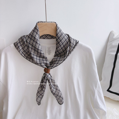 韩版日系男款男士棉质格子小方巾 透气柔软文艺装饰围巾领巾丝巾