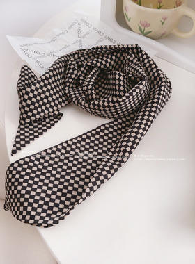 ins博主推荐百搭小格子窄长条飘带丝巾领巾 装饰发带腰带女