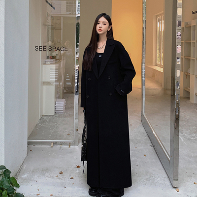 双面羊绒毛呢超长款韩版宽松大衣