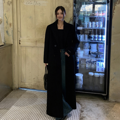 毛呢外套女黑色长款高个子高级感宽松秋冬季加厚超好看呢子大衣