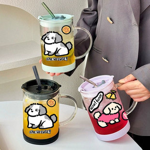 大容量1000ML玻璃杯带盖办公室水杯高颜值耐高温喝水杯子女吸管杯