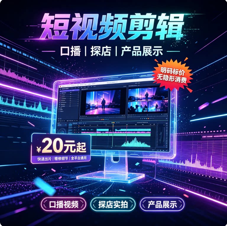 专业短视频后期处理 适配抖音|快手|小红书|各大平台