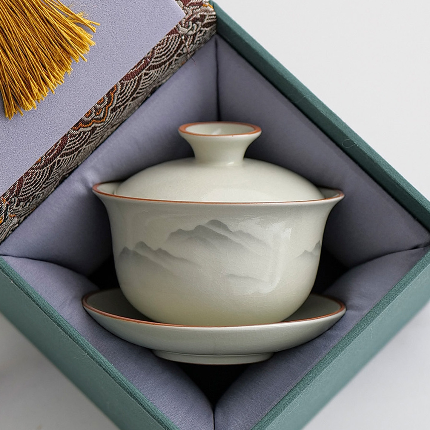 米黄汝窑三才盖碗茶杯单个泡茶碗大容量防烫家用陶瓷功夫茶具高档