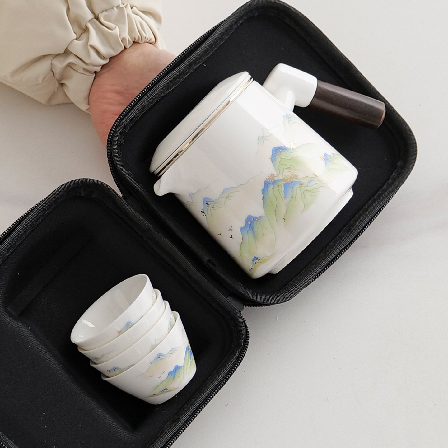 整套功夫陶瓷旅行茶具小套装户外便携式快客杯车载办公泡茶壶白瓷